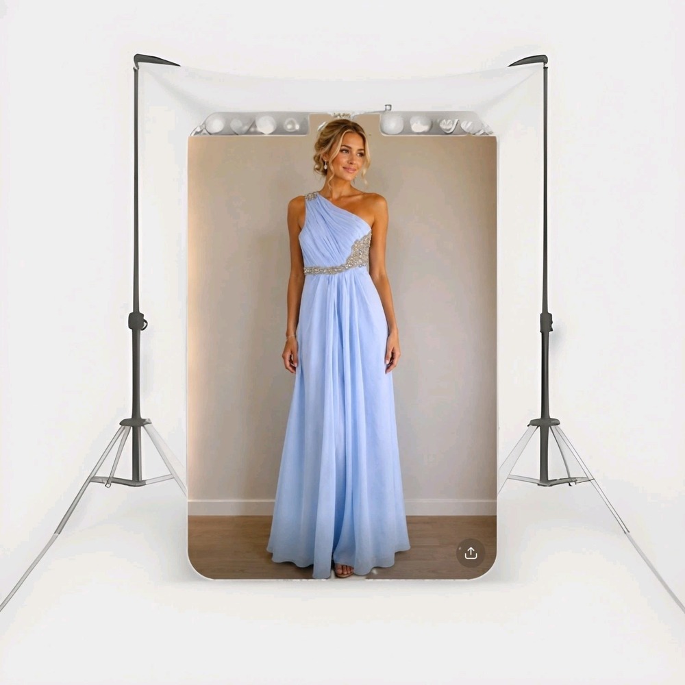 Light Blue One Shoulder Rhinestone Embellished Formal Evening Gown Size 9
